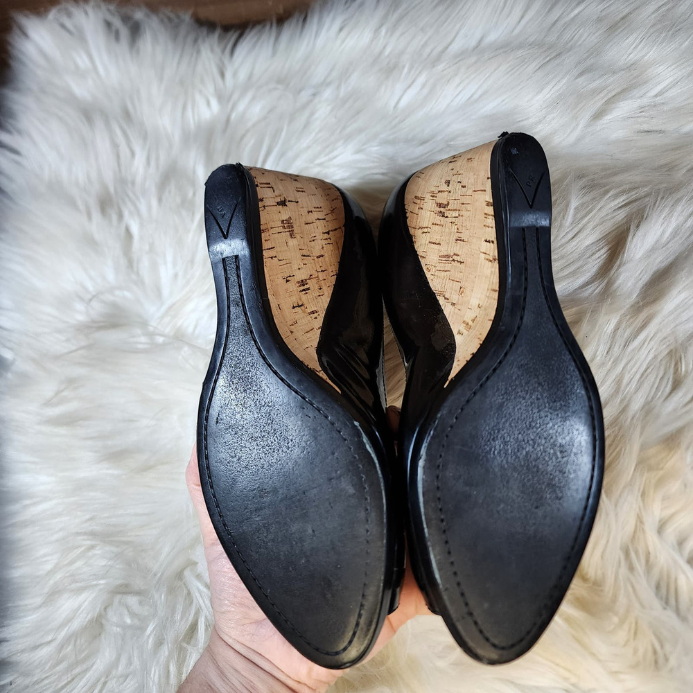 Prada Black Patent Leather Cork Wedge Heels Sz 40 - Picture 10 of 14